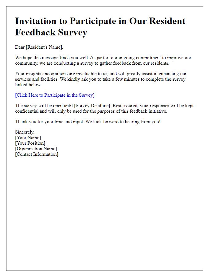 Letter template of Survey Invitation for Resident Feedback