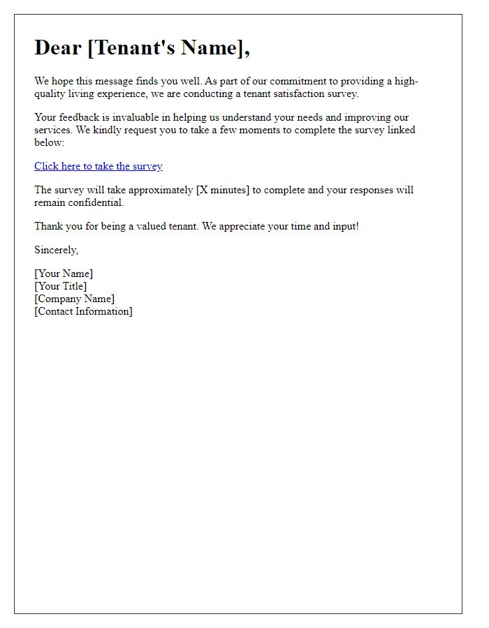 Letter template of Survey Request for Tenant Satisfaction Feedback