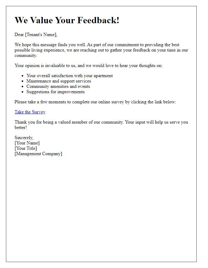Letter template of Tenant Feedback Opportunity - Help Us Improve