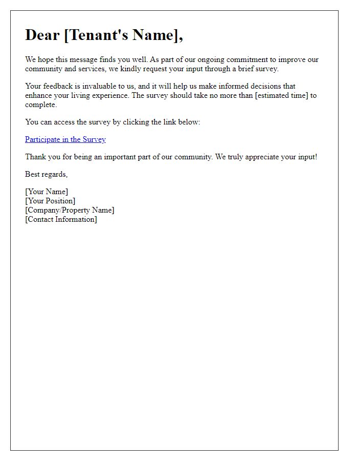 Letter template of Tenant Input Requested - Participate in Our Survey