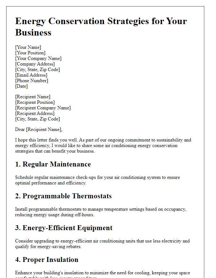 Letter template of air conditioning energy conservation strategies for businesses