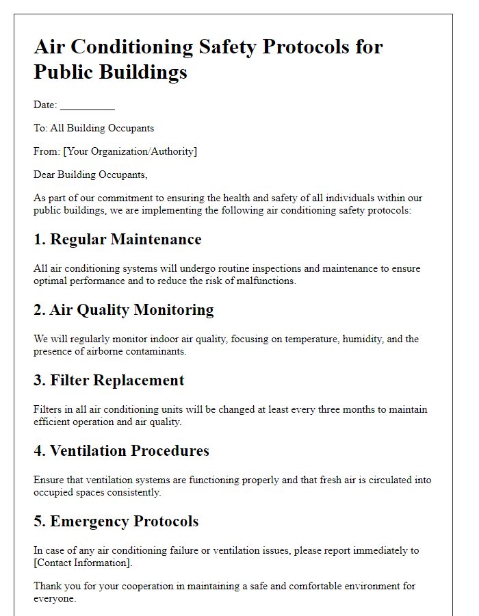 Letter template of air conditioning safety protocols for public buildings