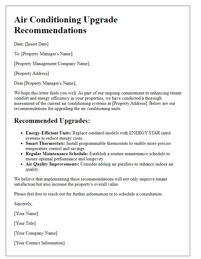 Letter template of air conditioning upgrade recommendations for property managers