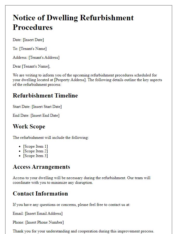 Letter template of dwelling refurbishment procedures