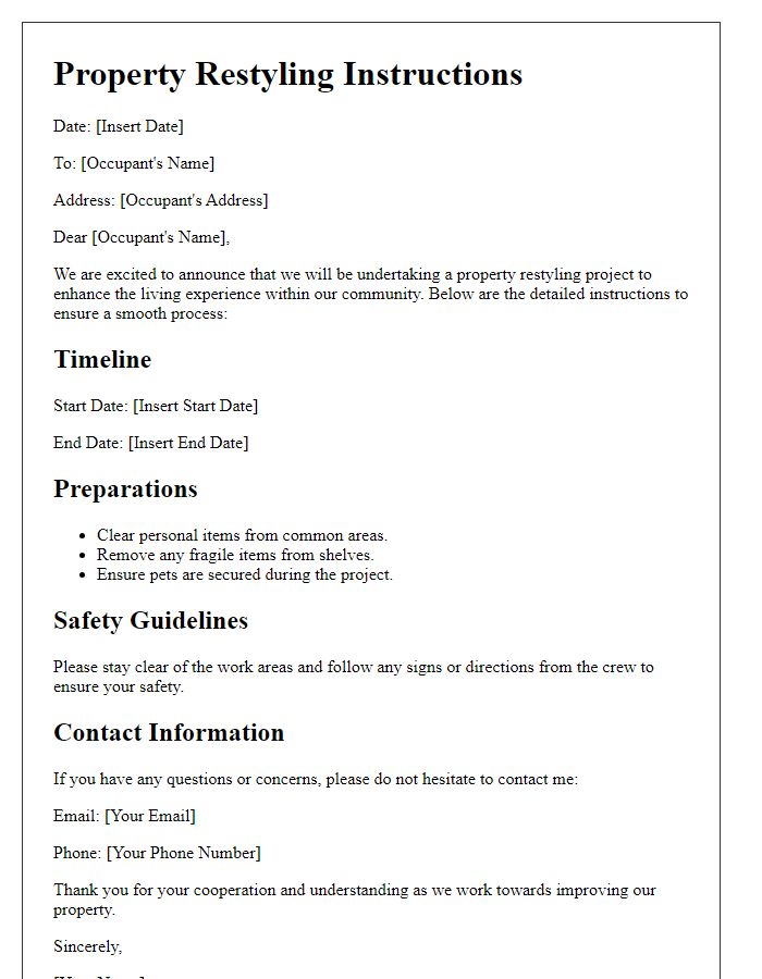 Letter template of property restyling instructions for occupants