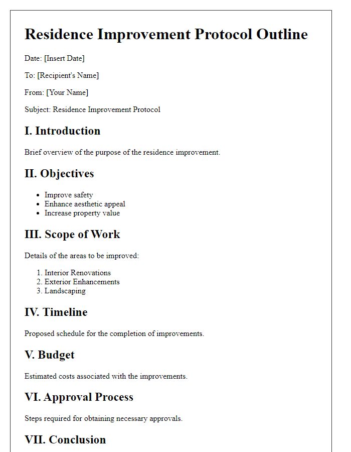 Letter template of residence improvement protocol outline