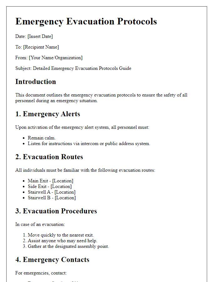 Letter template of detailed emergency evacuation protocols guide