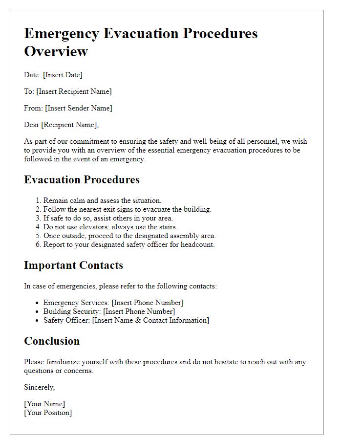 Letter template of essential emergency evacuation procedures overview