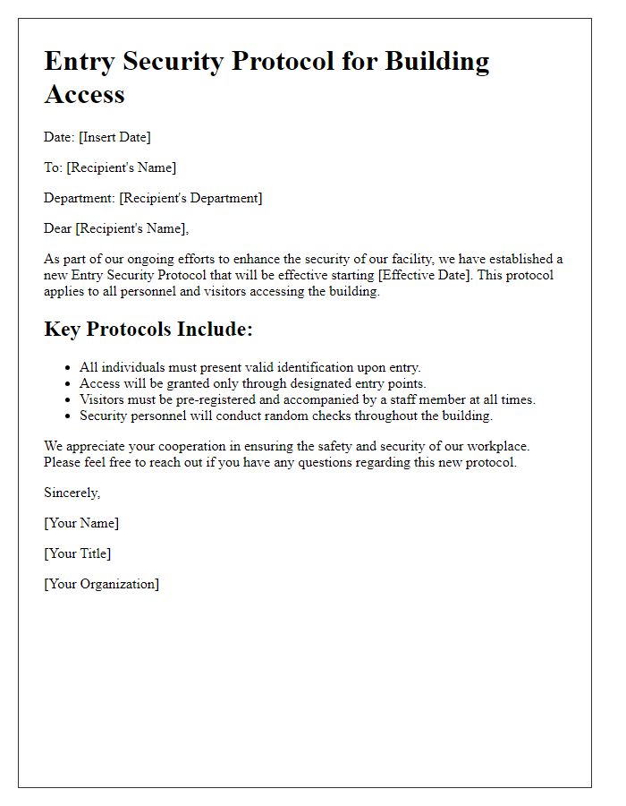 Letter template of Entry Security Protocol for Building Access