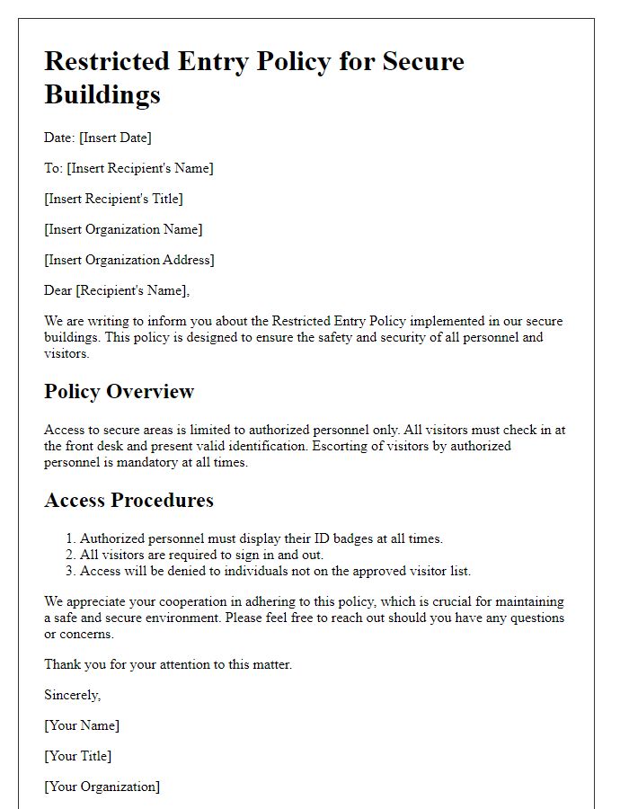 Letter template of Restricted Entry Policy for Secure Buildings