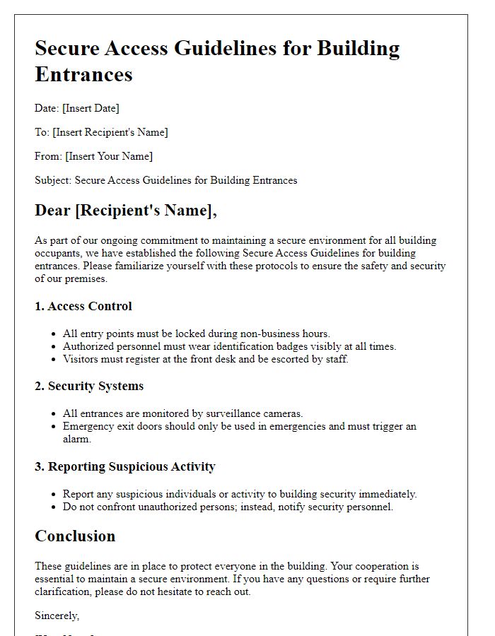 Letter template of Secure Access Guidelines for Building Entrances