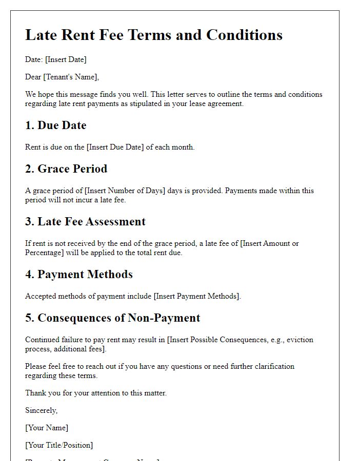 Letter template of late rent fee terms and conditions