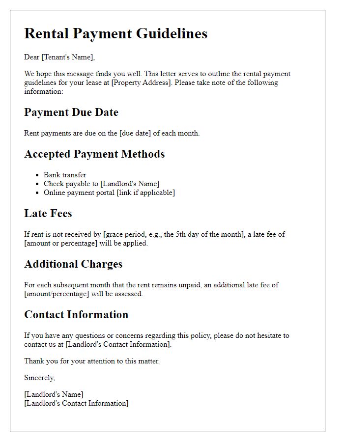 Letter template of rental payment guidelines with late fees