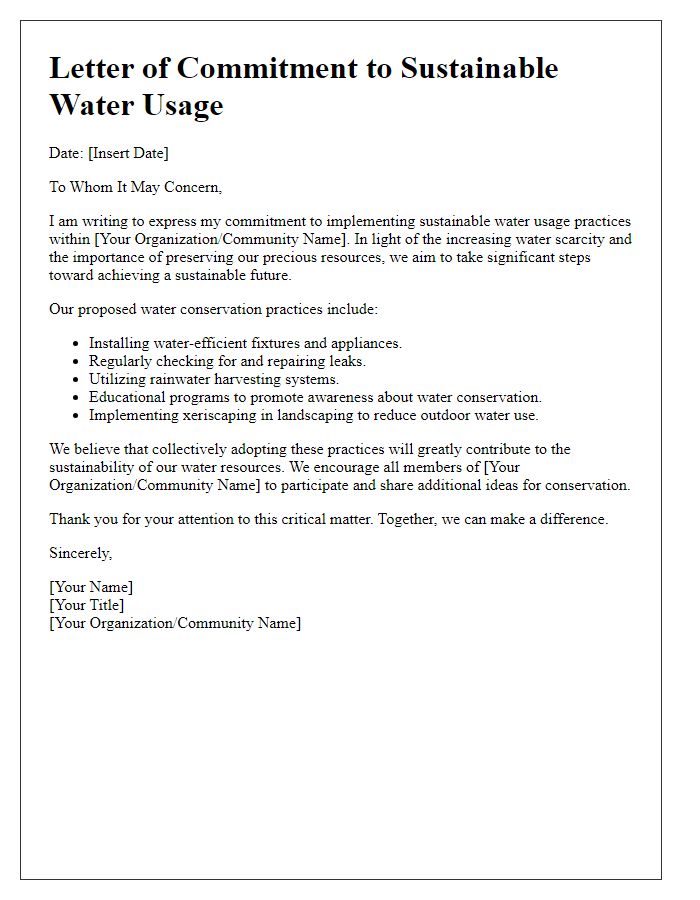 Letter template of sustainable water usage practices