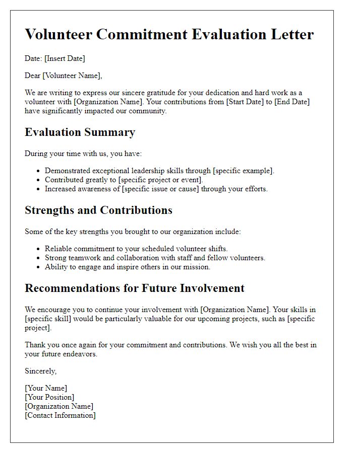 Letter template of volunteer commitment evaluation