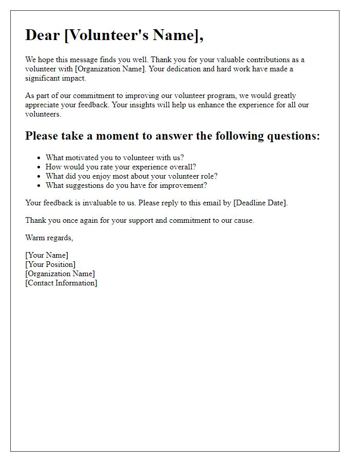 Letter template of volunteer engagement feedback request