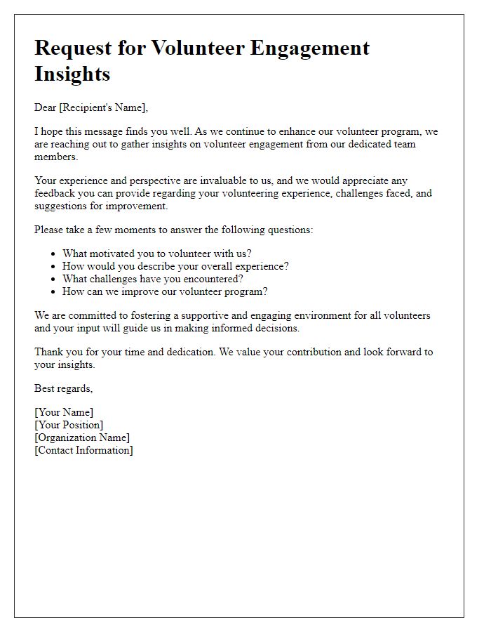 Letter template of volunteer engagement insights request