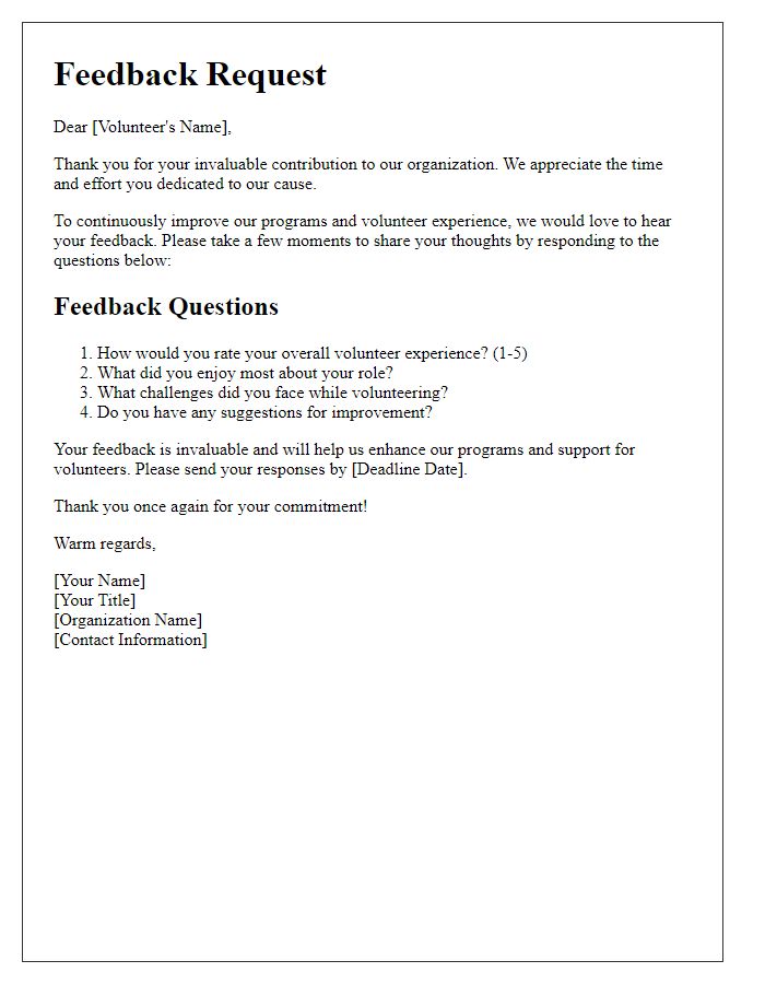 Letter template of volunteer feedback collection