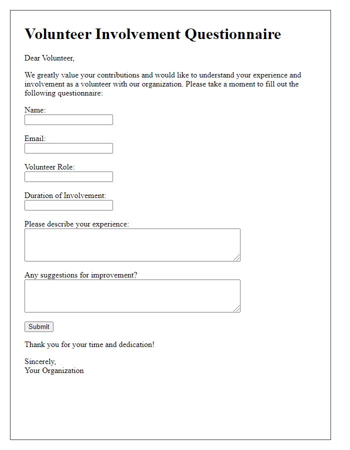 Letter template of volunteer involvement questionnaire
