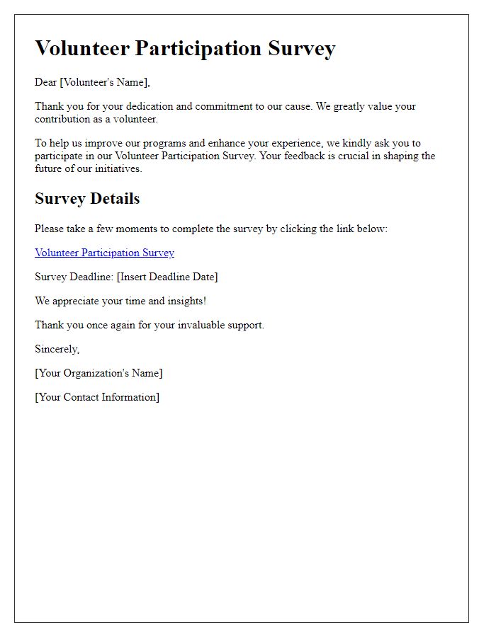Letter template of volunteer participation survey