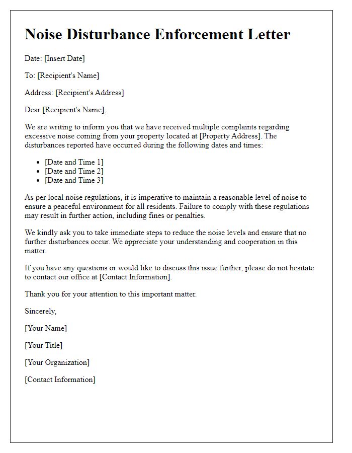 Letter template of Noise Disturbance Enforcement Letter