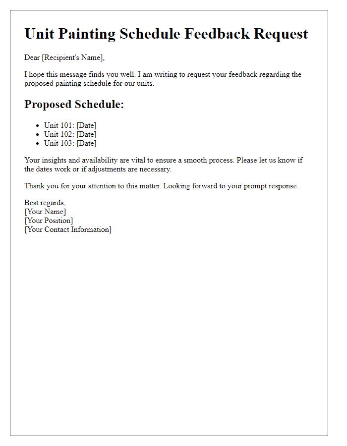 Letter template of unit painting schedule request for feedback
