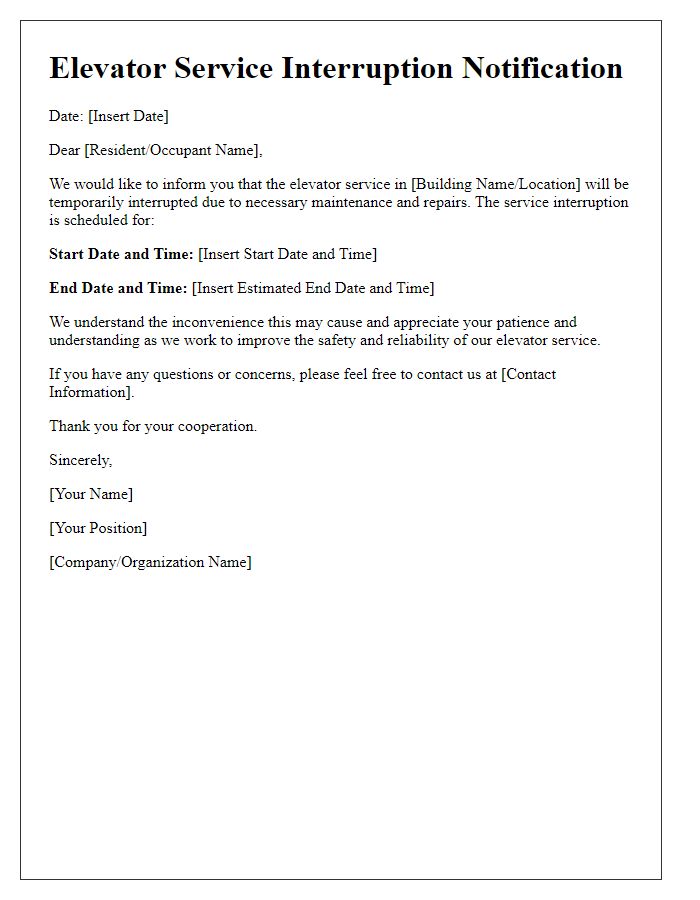 Letter template of elevator service interruption notification