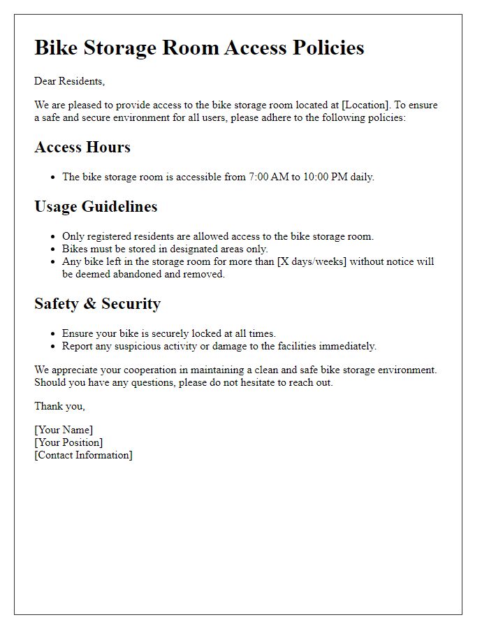 Letter template of bike storage room access policies