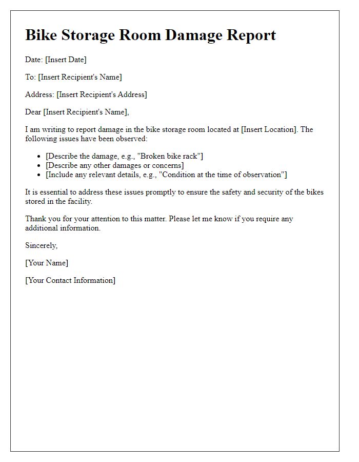 Letter template of bike storage room damage reporting process