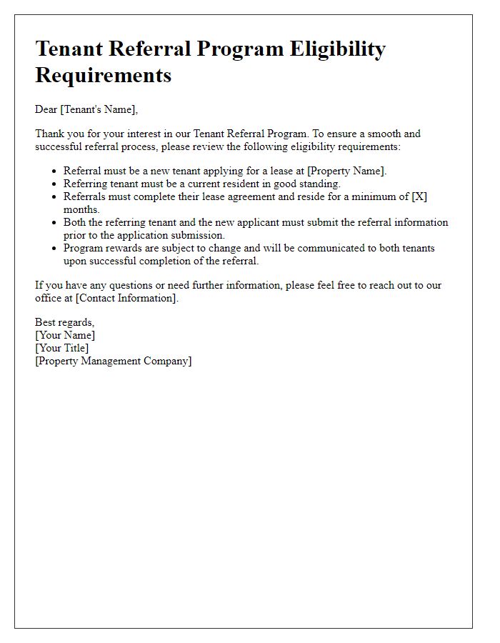 Letter template of tenant referral program eligibility requirements.