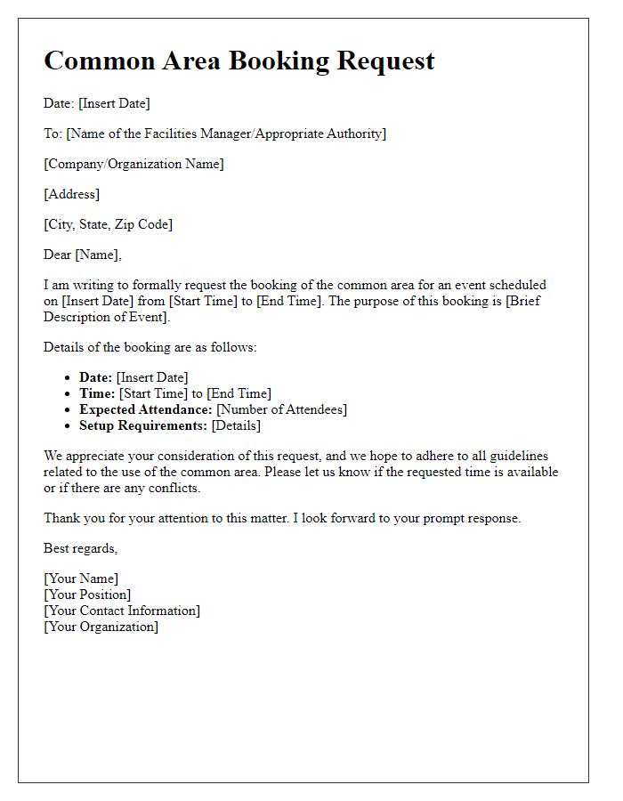 Letter template of common area booking framework