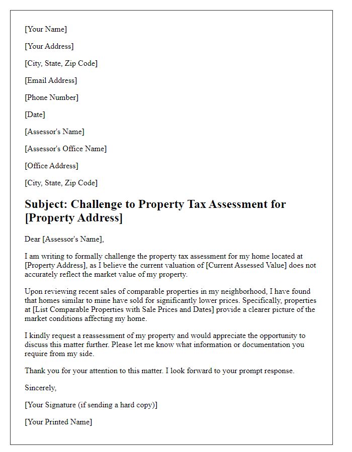 Letter template of homeowner's tax assessment challenge