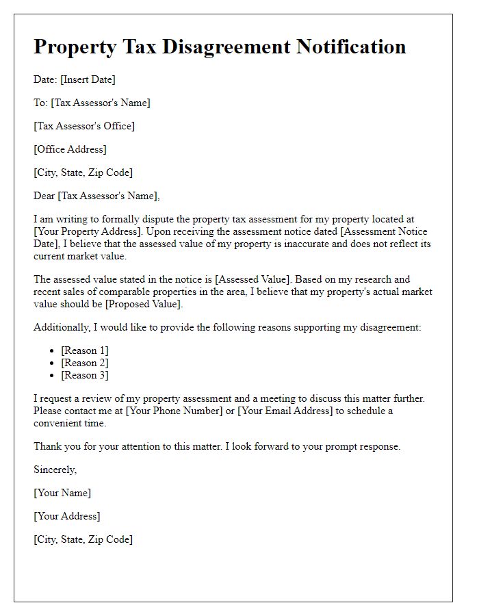 Letter template of property tax disagreement notification