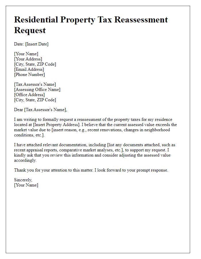 Letter template of residential property tax reassessment letter