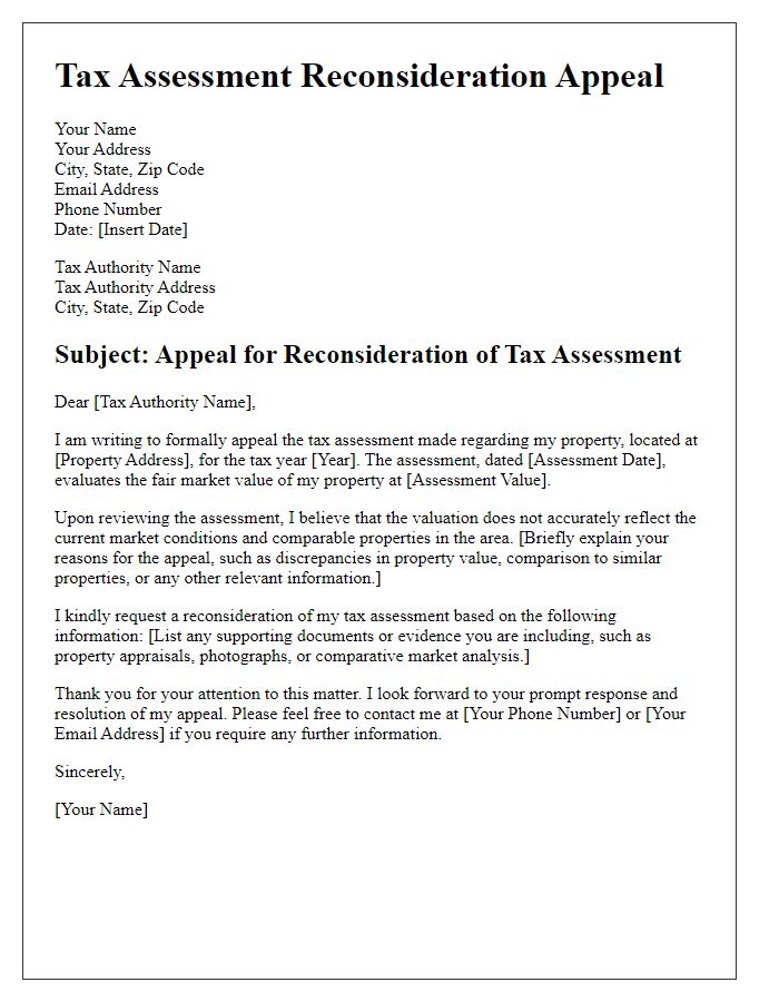 Letter template of tax assessment reconsideration appeal