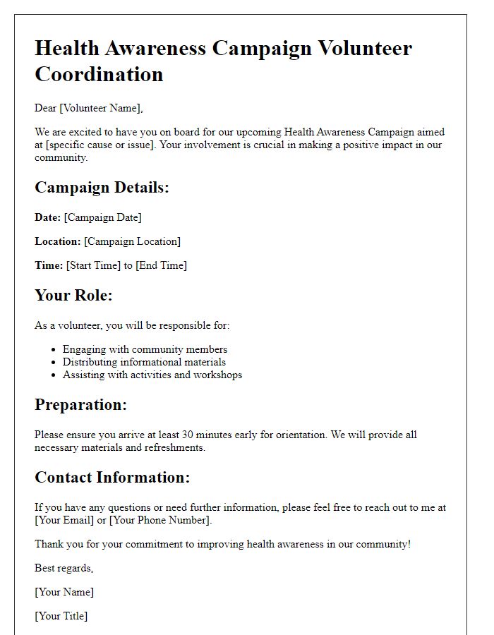 Letter template of diaspora volunteer coordination for health awareness campaigns.