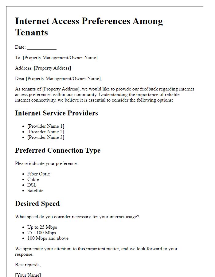 Letter template of Internet Access Preferences among Tenants