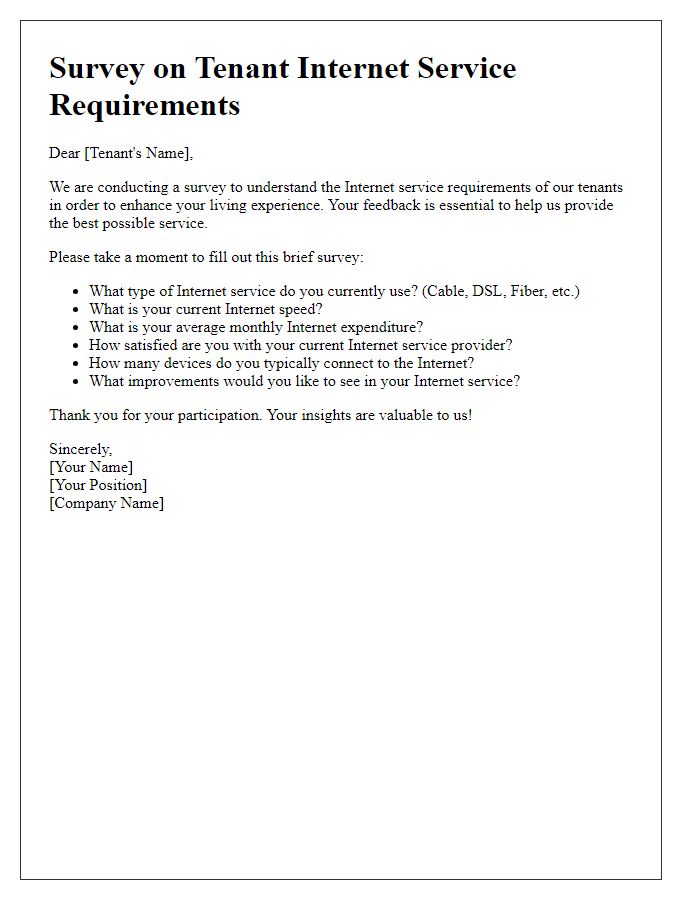 Letter template of Survey on Tenant Internet Service Requirements