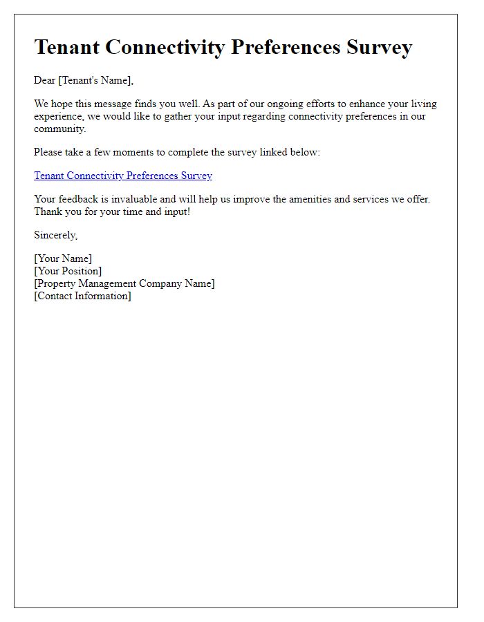 Letter template of Tenant Connectivity Preferences Survey