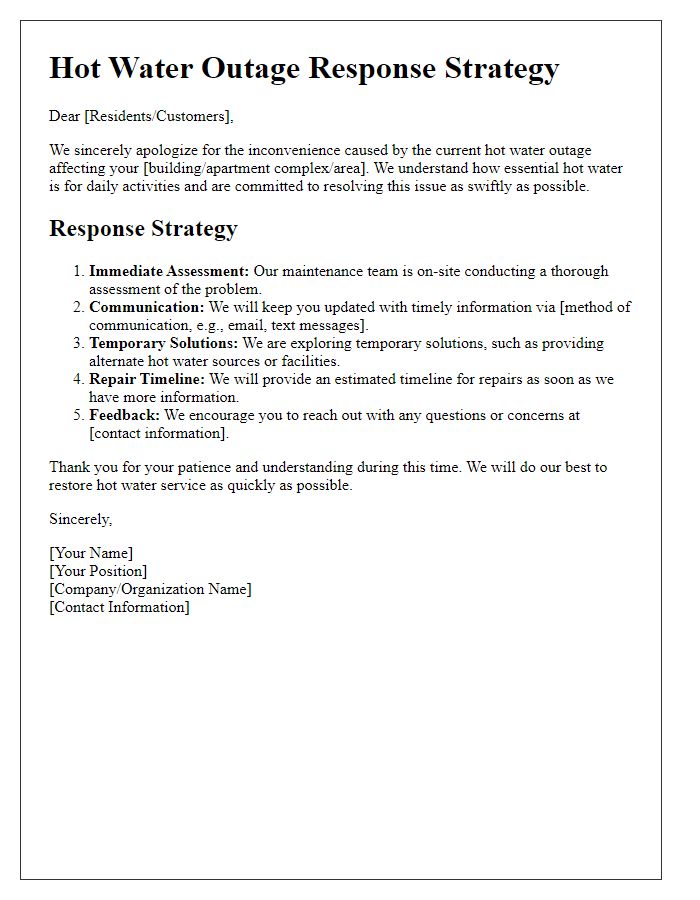 Letter template of hot water outage response strategy.