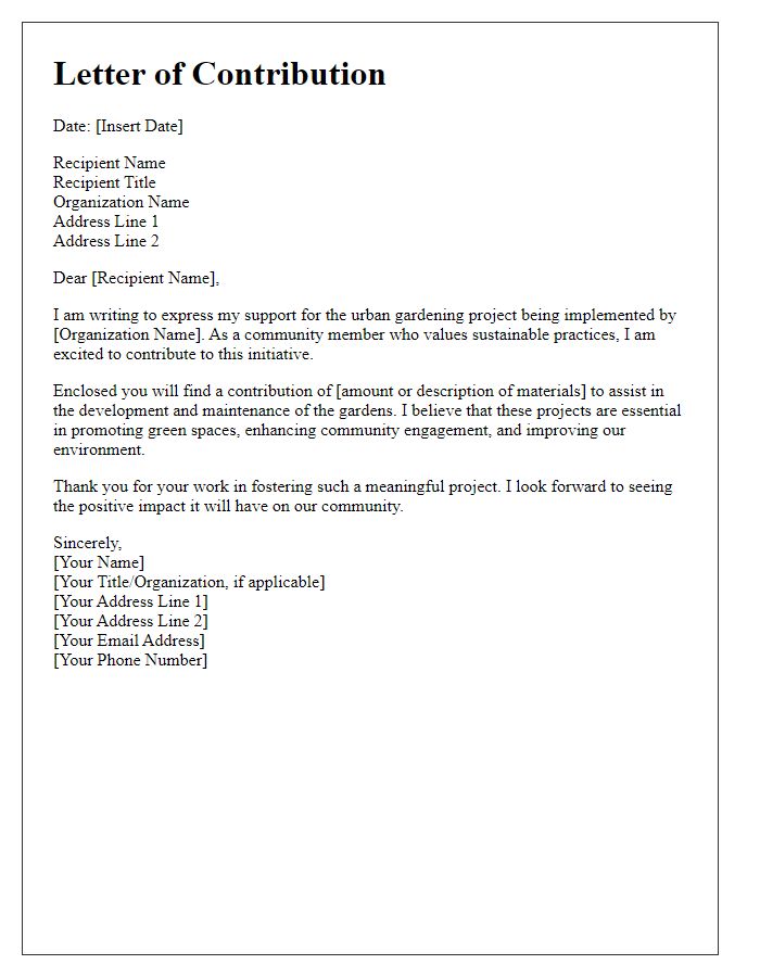 Letter template of contribution to urban gardening projects