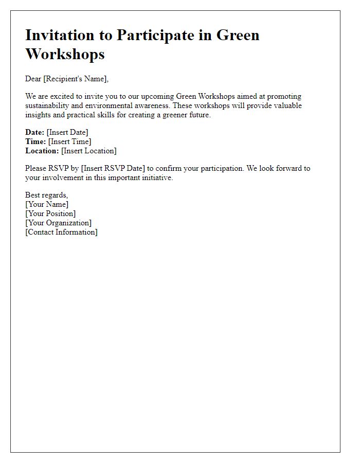 Letter template of invitation to participate in green workshops