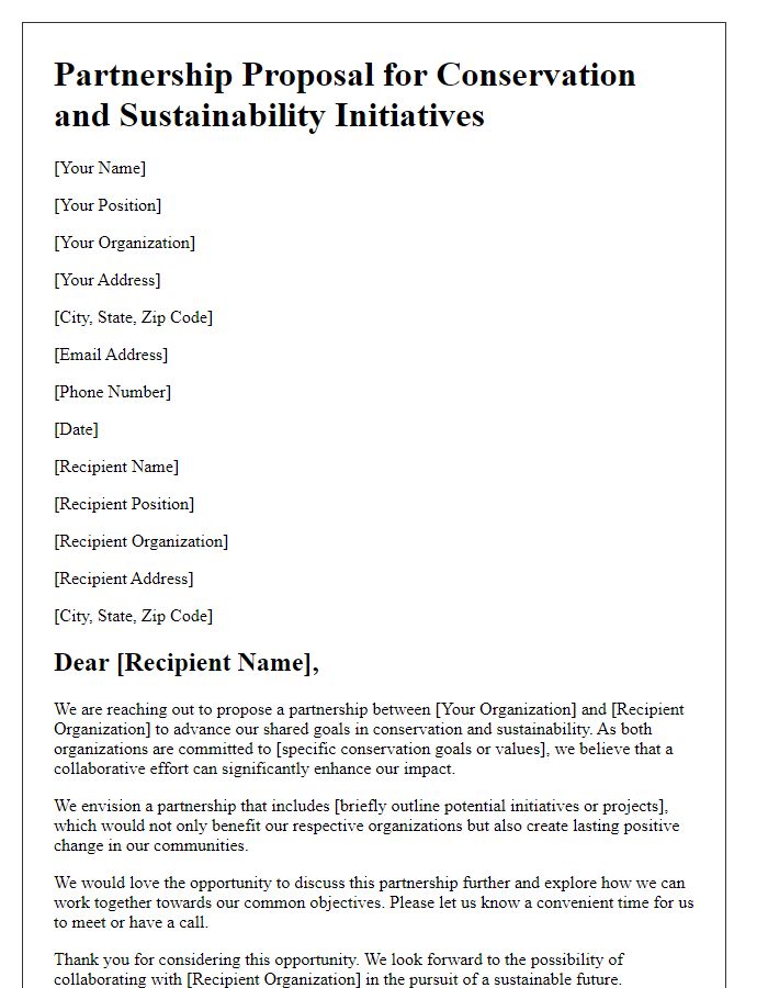 Letter template of partnership for conservation and sustainability drives