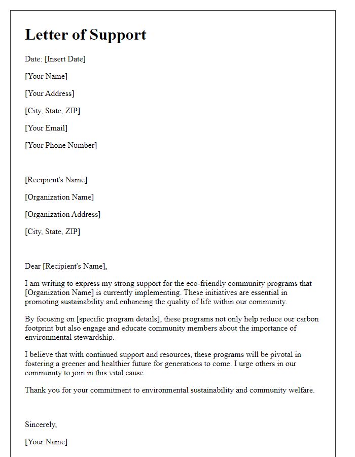 Letter template of support for eco-friendly community programs