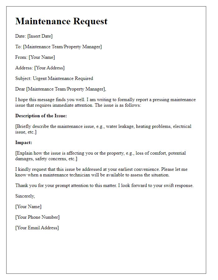 Letter template of pressing maintenance issue