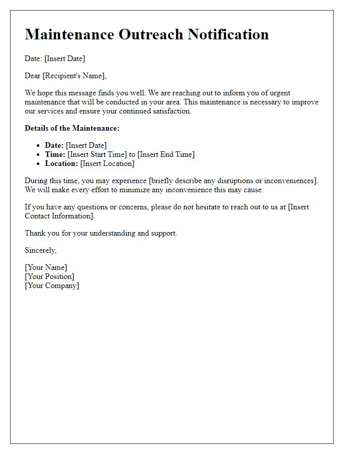 Letter template of rapid maintenance outreach