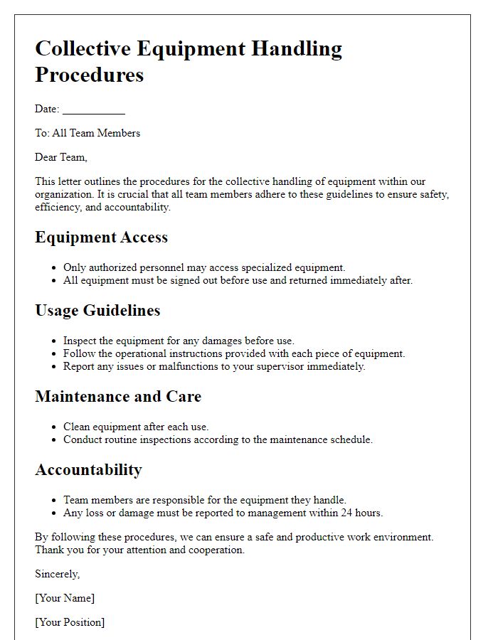 Letter template of collective equipment handling procedures