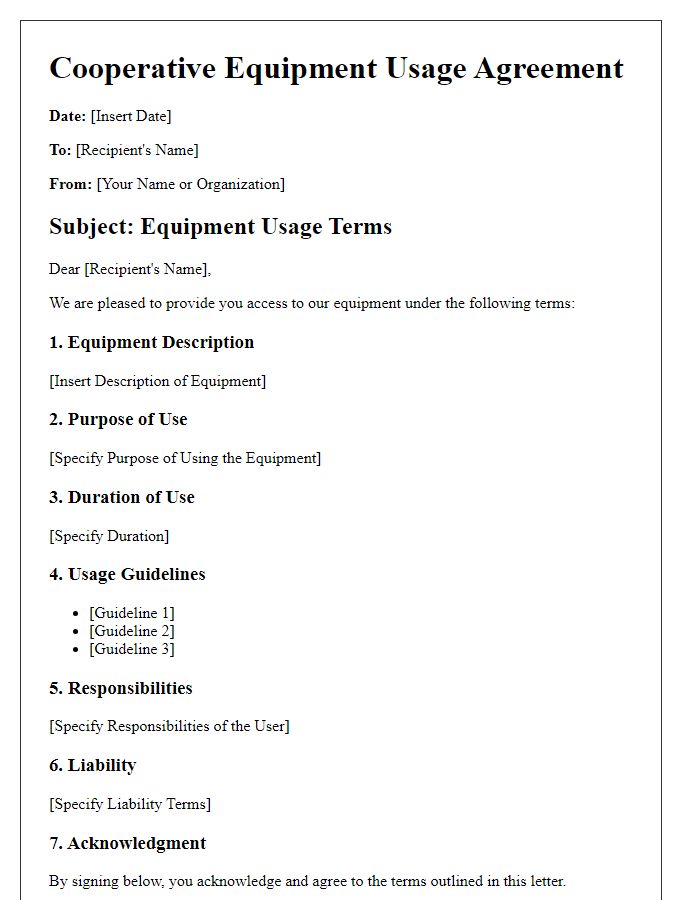 Letter template of cooperative equipment usage terms