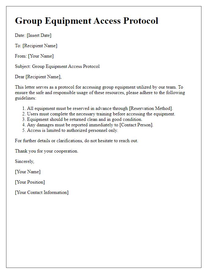 Letter template of group equipment access protocol