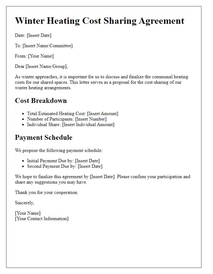 Letter template of communal winter heating cost sharing.